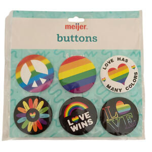 Meijer Buttons Set of 6 Rainbow Pride Love Wins Peace LGBTQ Hearts Flower NEW
